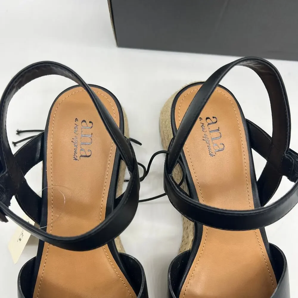 a.n.a Womens Eloise Wedge Sandals Black Casual Shoes Size 8.5M